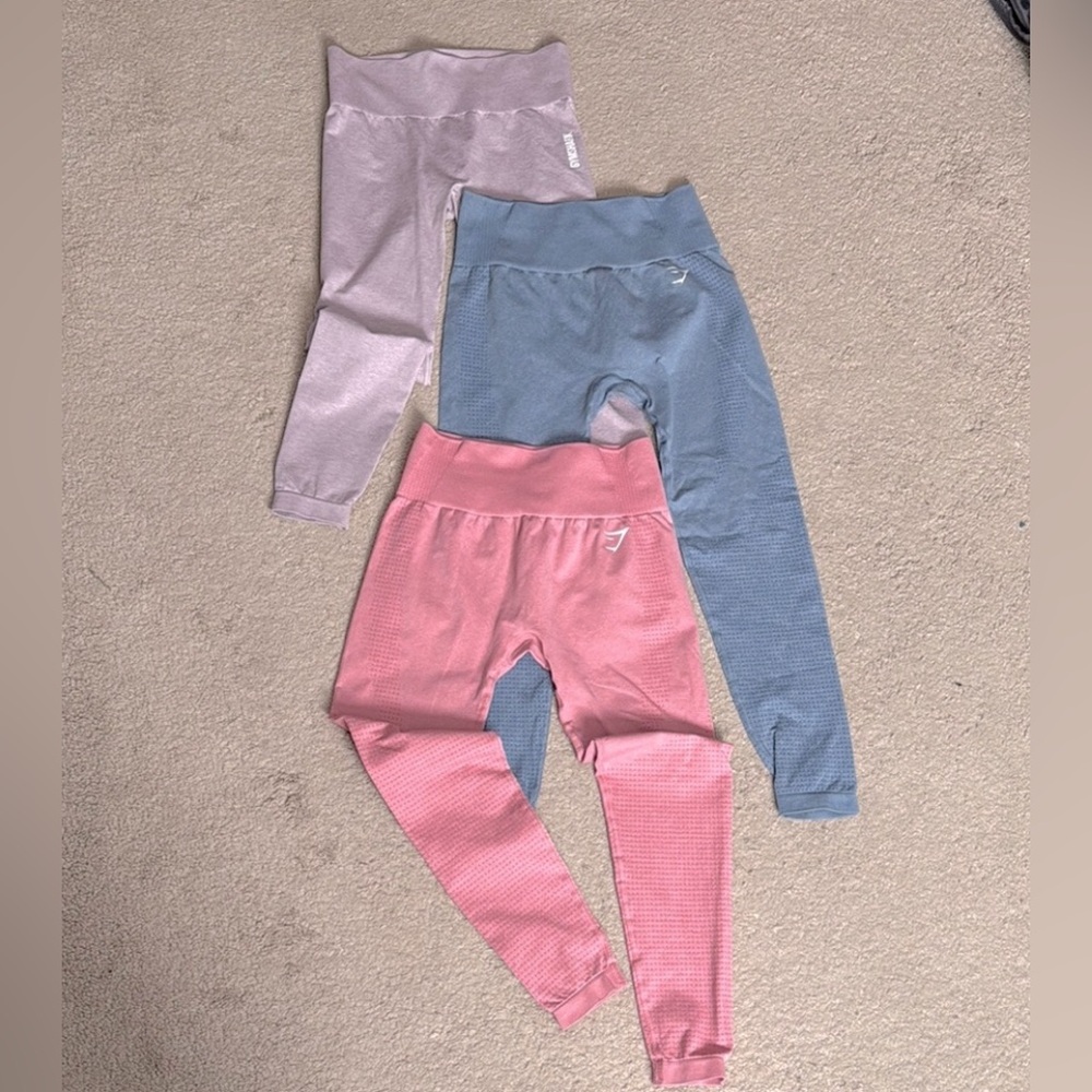 Gym shark 3 pairs Pink, Blue, lavender Leggings Set